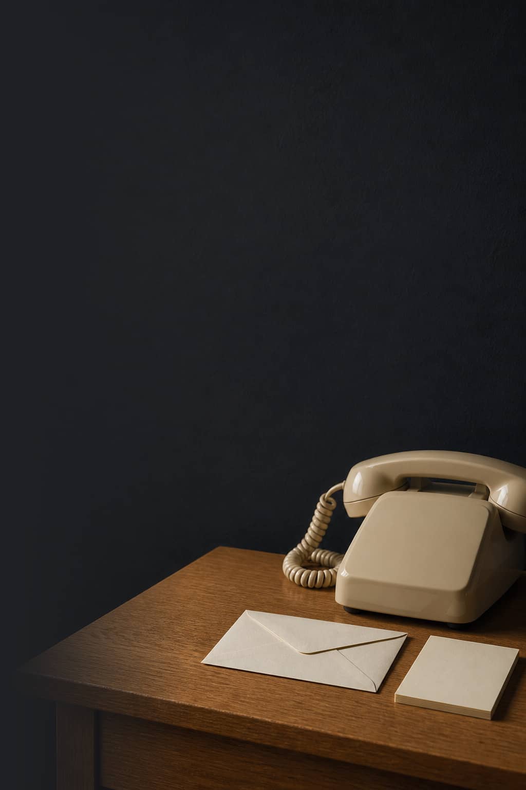 Telephone and envelope on a table in a charcoal painted room