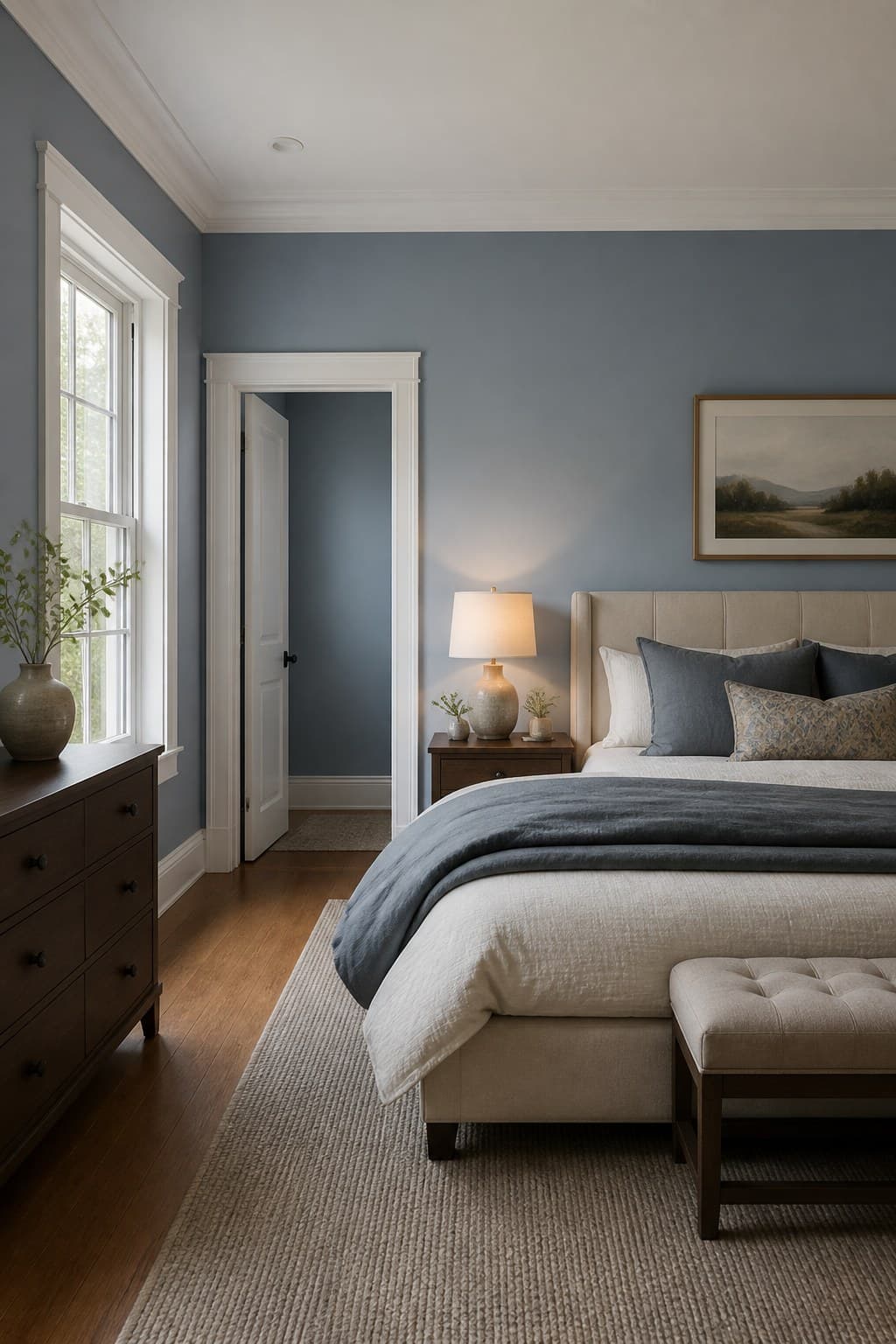 Bedroom with a calm painted finish and clean trim
